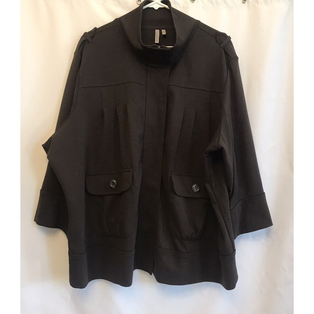 Caslon Womens Brown Cargo Utility Jacket Knit Spandex Zip Up  3/4 Sleeve Size 3X